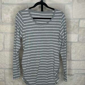 BumpStart Maternity Gray and White Striped Long Sleeve Tee Shirt Large